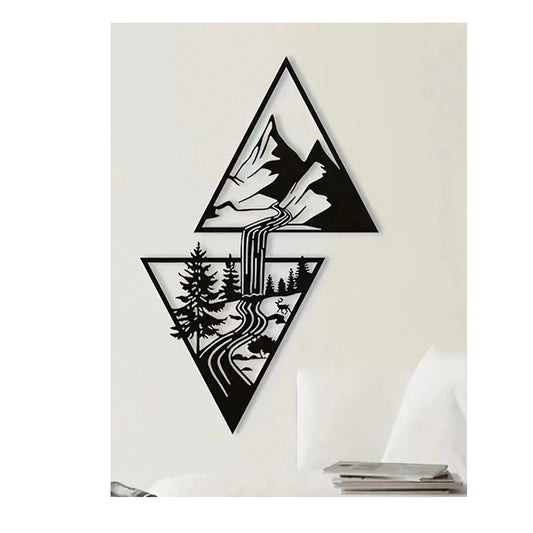 Mountain Landscape Triangle Wall Art – Metal Pendant Decor