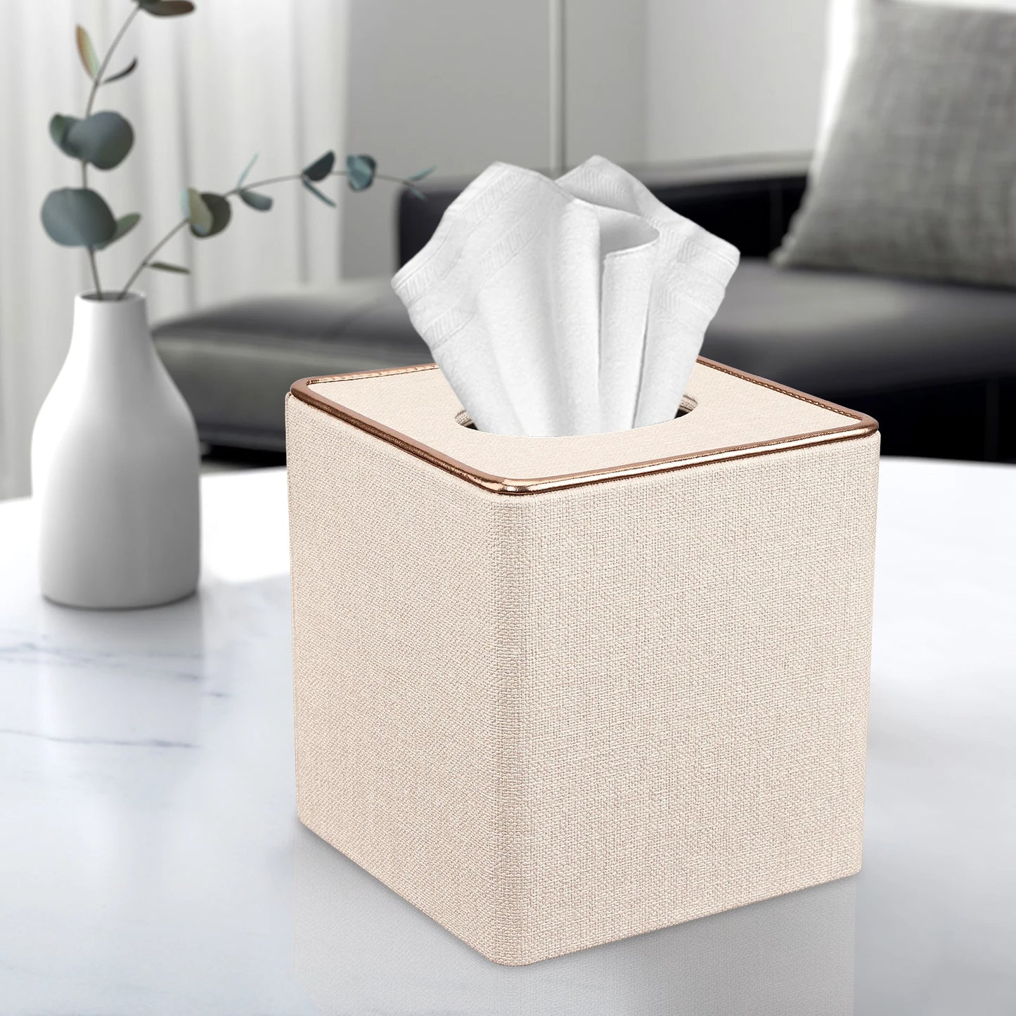 Premium PU Leather Cube Tissue Box Holder – Stylish & Magnetic Bottom Design