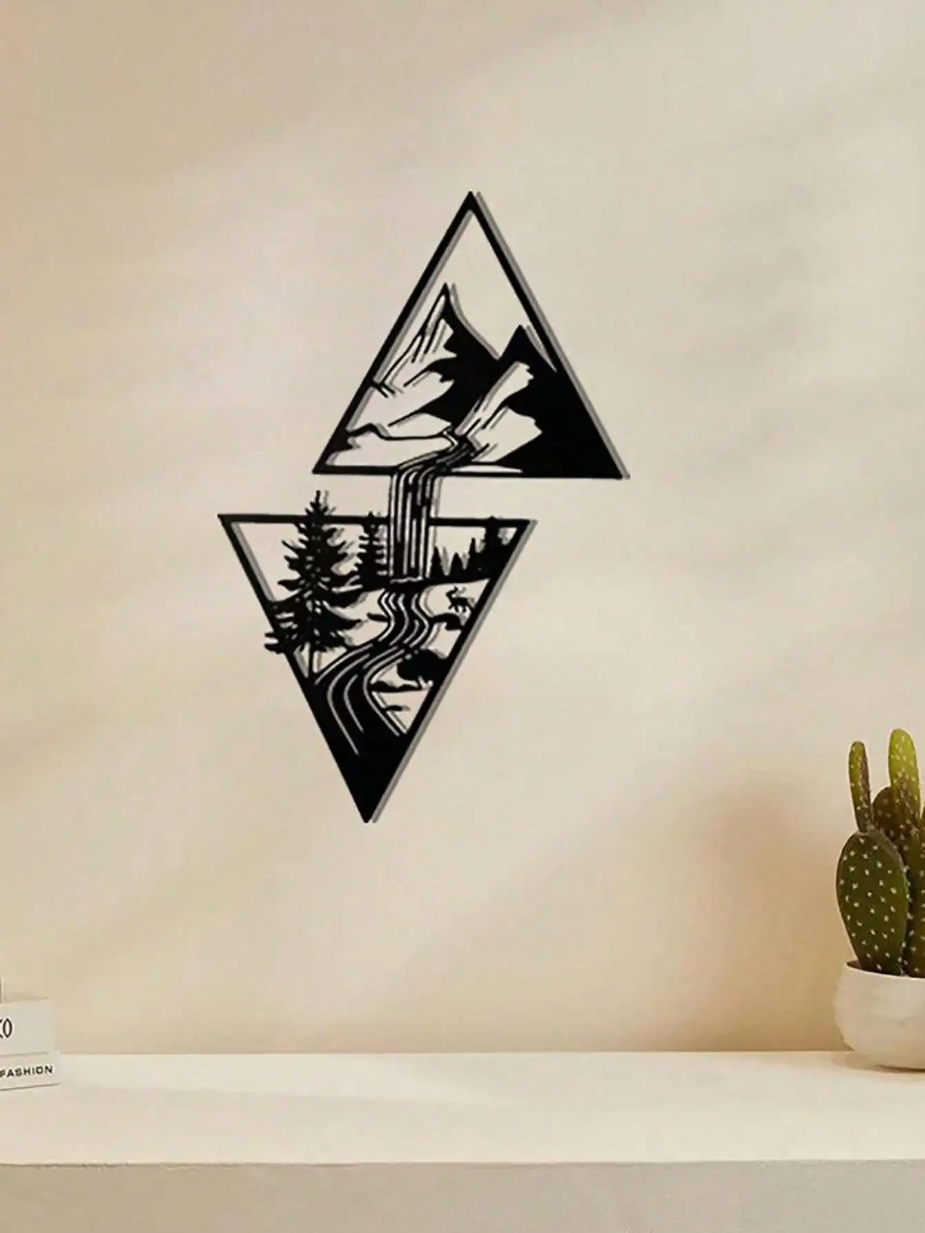 Mountain Landscape Triangle Wall Art – Metal Pendant Decor