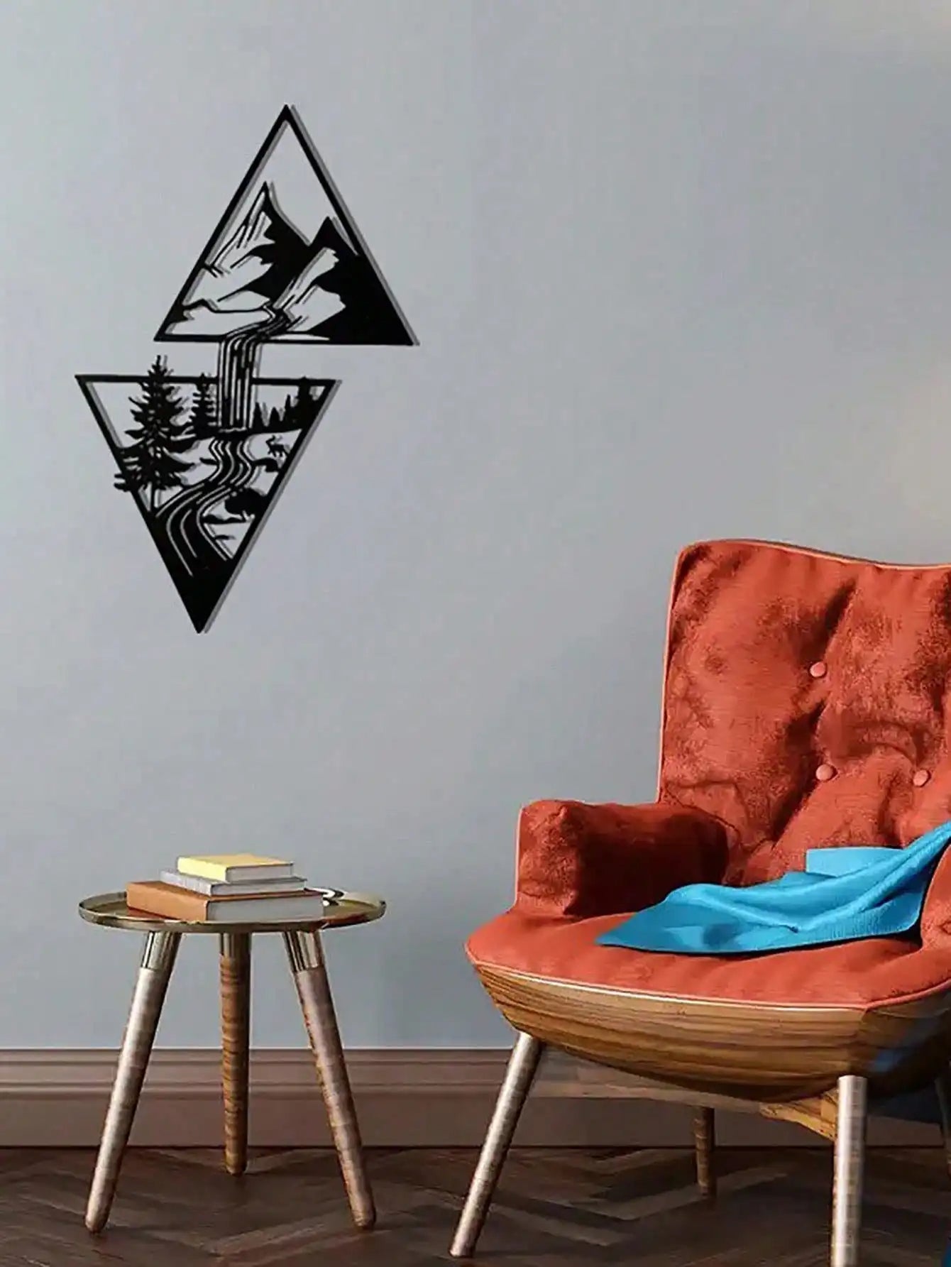 Mountain Landscape Triangle Wall Art – Metal Pendant Decor